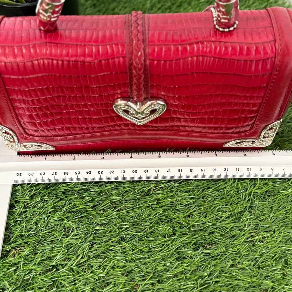 Brighton Genuine Leather Red Handbag Purse Crossbody Heart silver - Picture 11 of 15